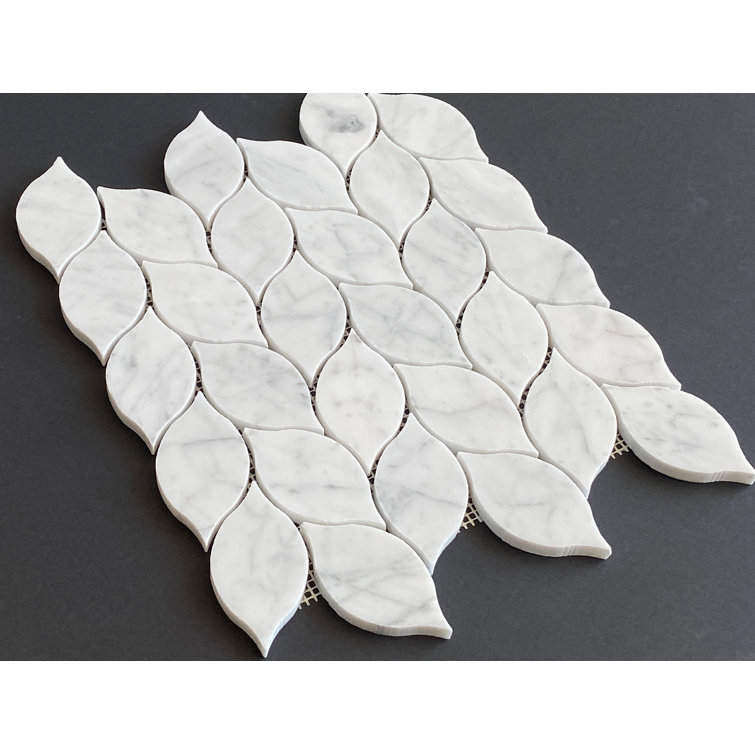 2" x 4" White Cararra Marble Leaf Pattern Moasic Floor and Wall Tile