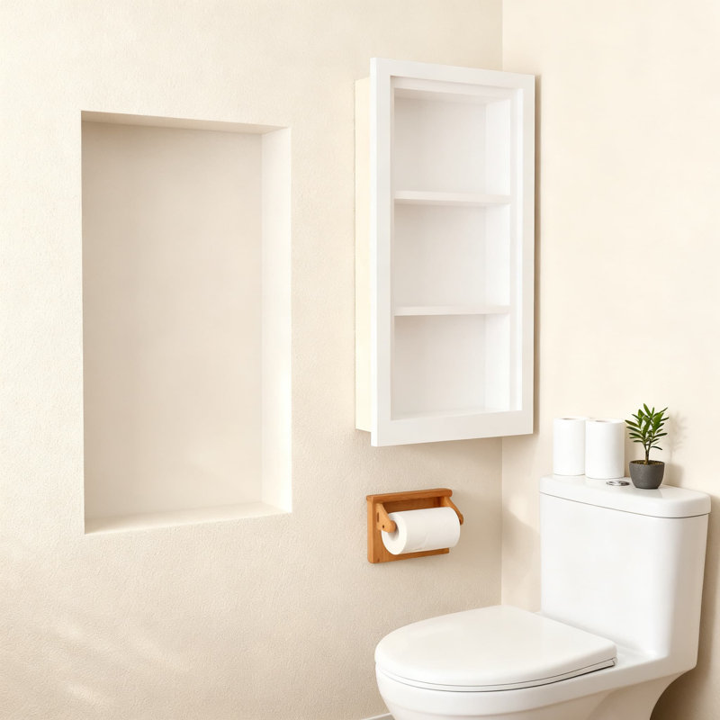 Recessed Medicine Cabinet Solid Wood 3-Tier Wall Mount Organizer With Moisture-Resistant Design For Bathroom Storage