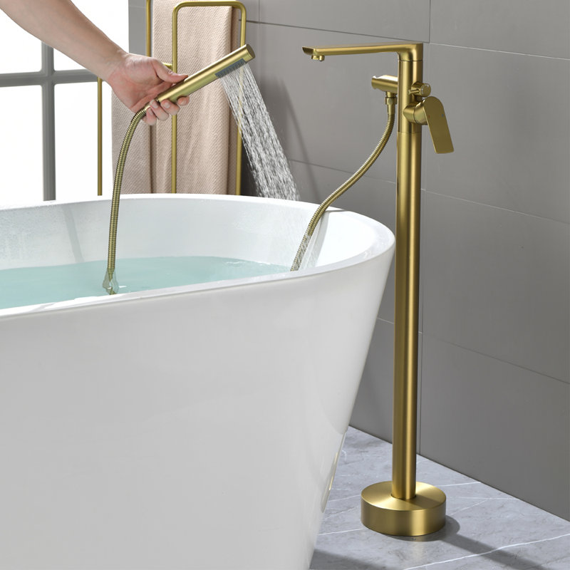 Floor Tub Spout with Diverter, Brushed Gold