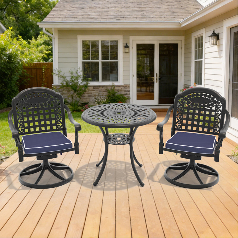 3-Piece All-Weather Cast Aluminum Dining Set, Include 2 Swivel Chairs And 30.71" Round Table With Black Frame