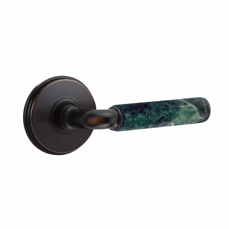 Ensemble de leviers d'intimité Emtek Select, rosette Watford, tige R-Bar, CF, Bronze huilé / poignée en marbre vert