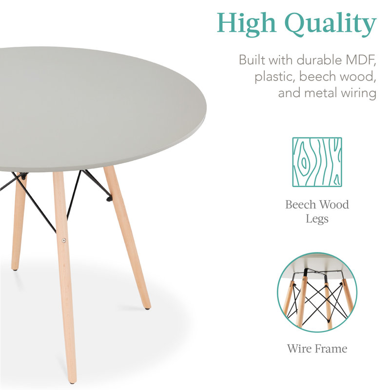 Gray and Oak Round Mid-Century Modern Dining Set with Beech Wood Legs