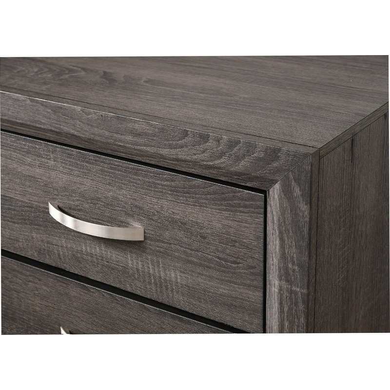 Commode 6 tiroirs, commode en bois avec poignée en métal pour la chambre à coucher, Gris