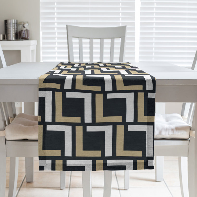 Chemin de table Carolina, 90 po x 16 po, Coton, Old Gold/White/Black
