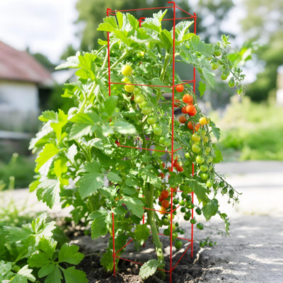 6-Pack 46-Inch Heavy-Duty Tomato Cages with 164 ft Twist Ties, Red Plant Supports for Tomatoes, Cucumbers, and Climbing Plants