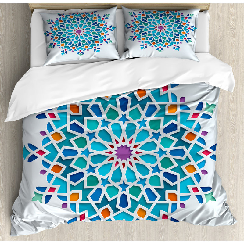 Global Inspired Polyester Geometric Shapes Duvet Cover, Queen Duvet Cover + 2 shams