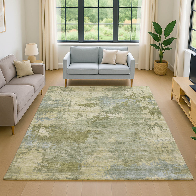 Premium Machine Washable Mayfield AMF2143 abstract Rug, 9' x 12', Green