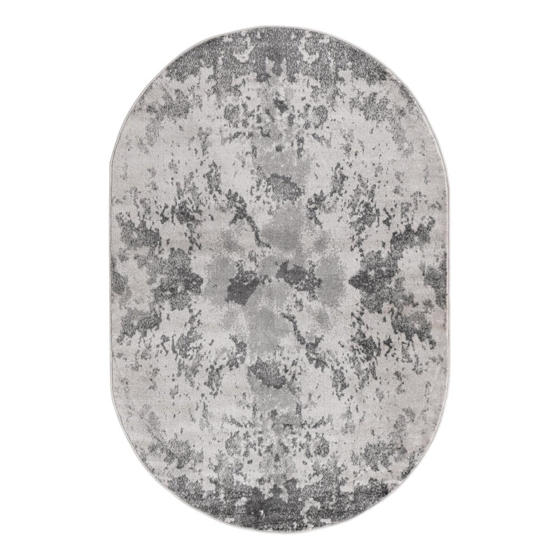 Tapis gris à motif géométrique Brantly, Ovale 4 pi 1 po x 6 pi 1 po