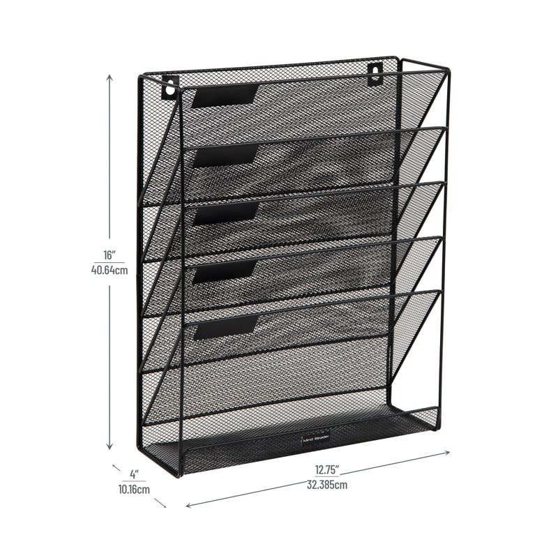 Black Metal Mesh 5-Tier Vertical File Organizer