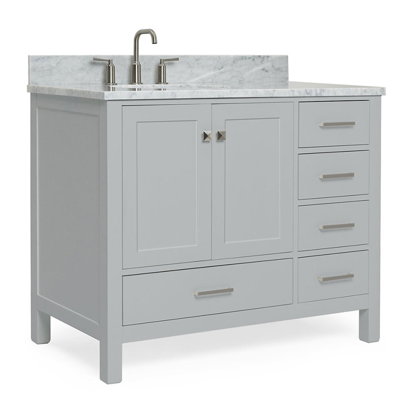 Flynt 43'' Single Bathroom Vanity with Carrara Marble Top, Gray