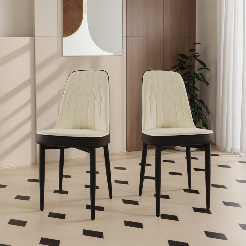 Ensemble de 2 chaises parsons rembourrées en cuir Pu, Noir, noir, noir, noir