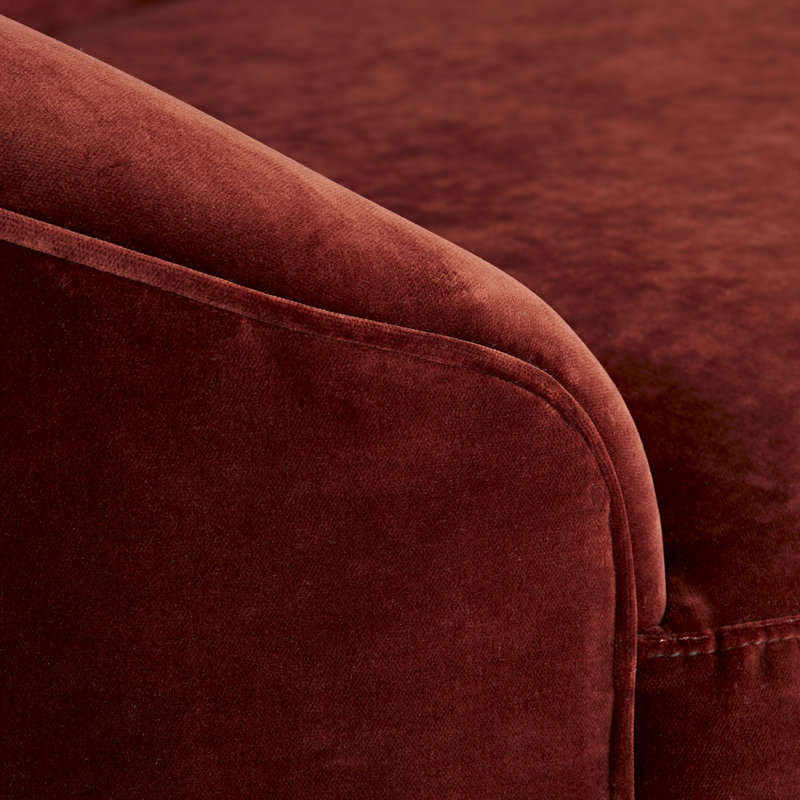 Turner Small Sofa Paprika Velvet, Red Velvet, Dark Walnut, 28"H x 84"W x 36"D