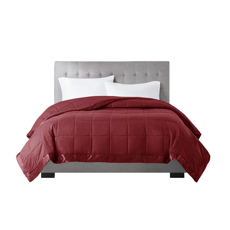 Couverture en duvet synthétique toutes saisons Gracie Mills Larry avec bordure en satin, Lit simple, Bourgogne