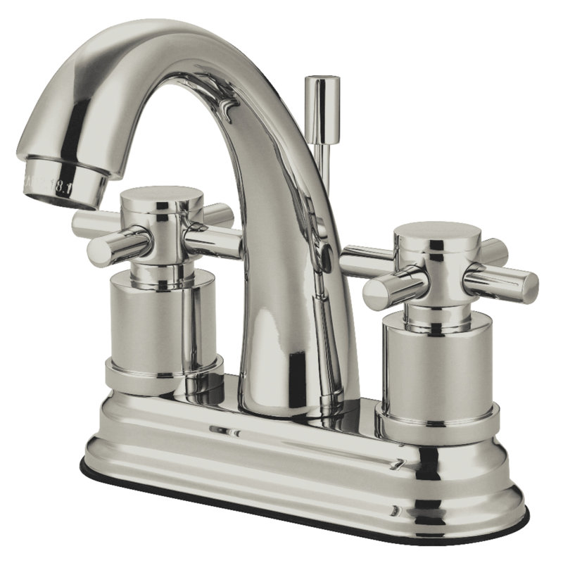 Robinet de salle de bain central à poignée double avec drain South Beach, Nickel satiné
