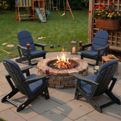Outdoor HDPE Adirondack Chair Set With Removable Cushions And Cup Holder