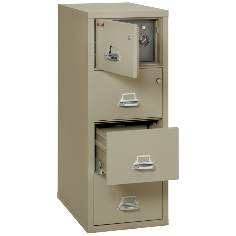 Classeur vertical à 4 tiroirs avec coffre-fort safe-in-a-file, Étain