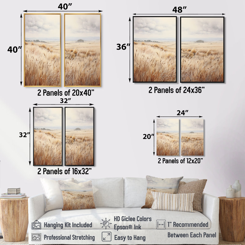 Prairie Peacefulness Meadows - Beige, reproduction d'art sur toile, H 40 po x l 40 po, Toile tendue, Ne s’applique pas