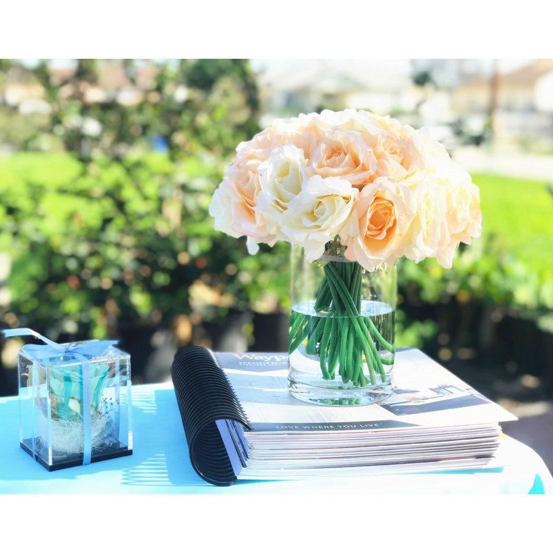 Arrangement floral roses en vase, Jaune / Blanc