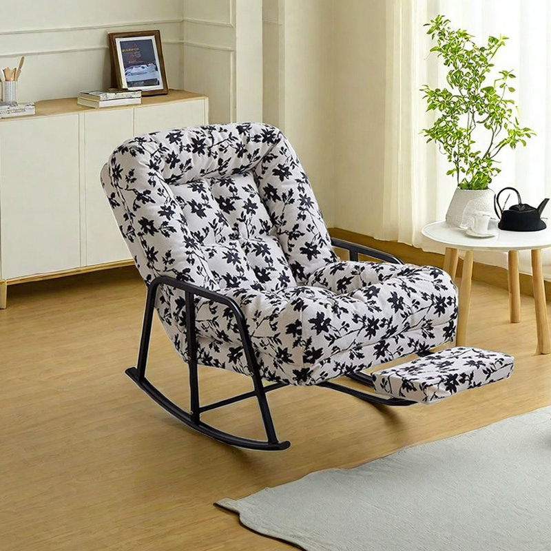 Chaise berçante ergonomique en velours côtelé, Noir / blanc