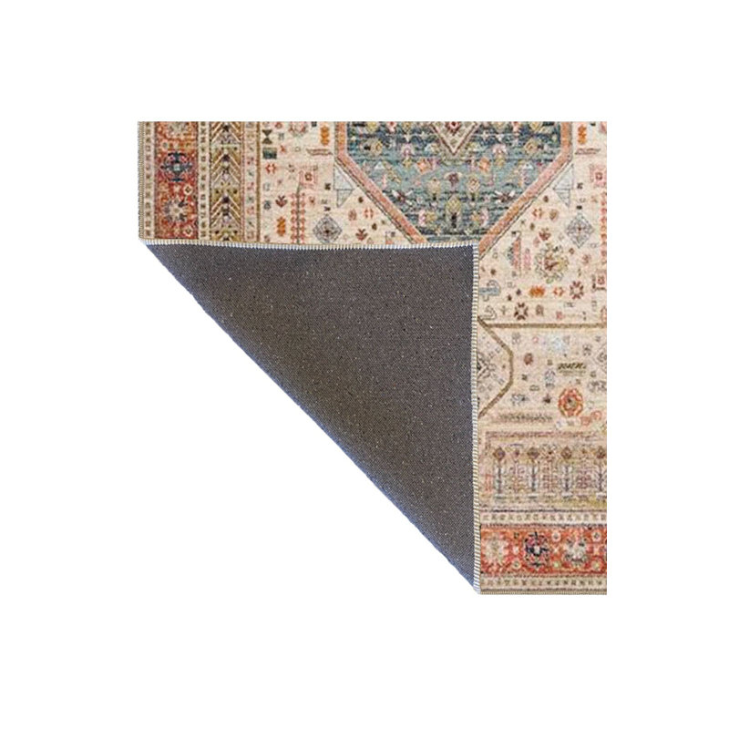 Tapis décoratif beige traditionnel à motif ethnique traditionnel lavable à la machine, Carré 3 pi 3 po
