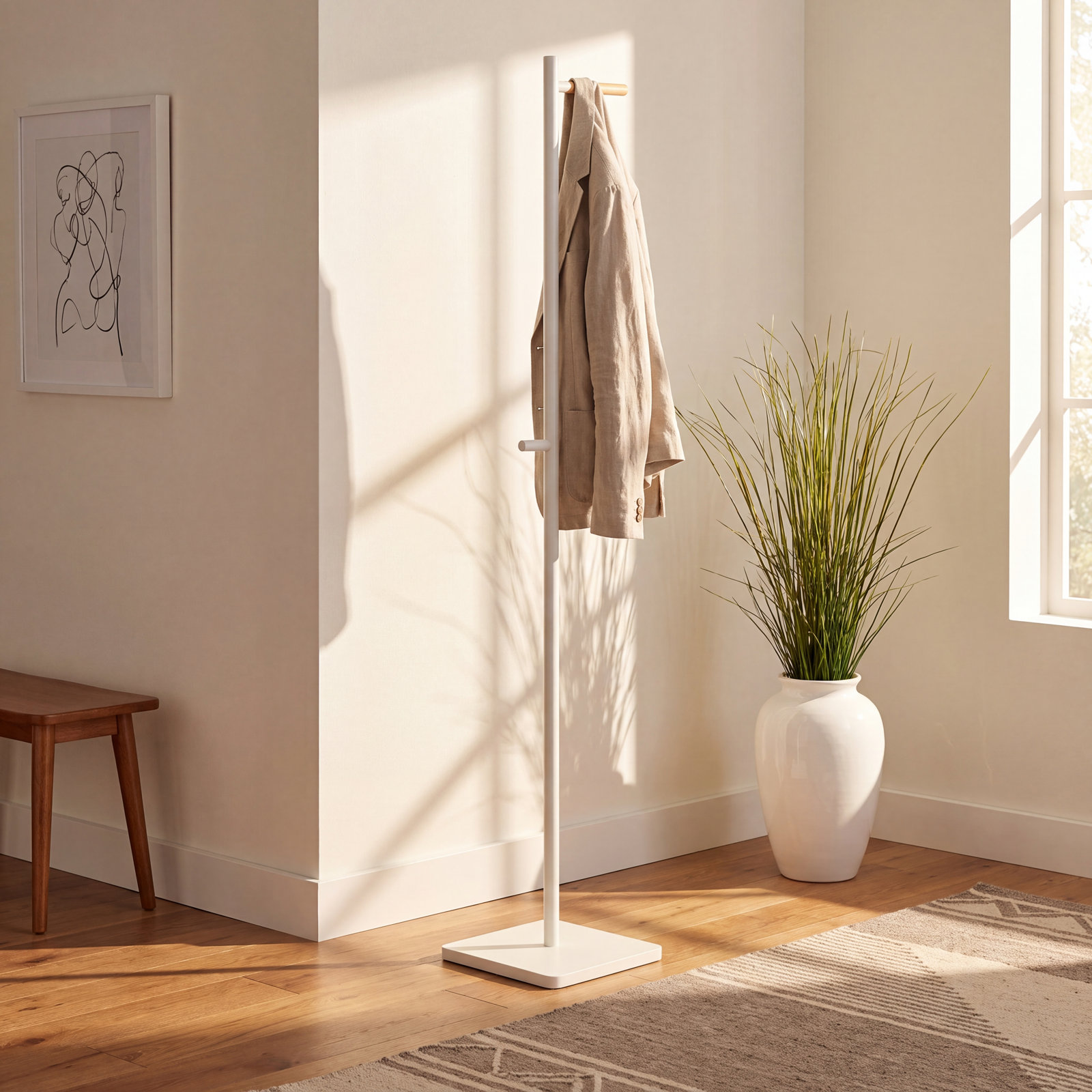 Tower 2-Hook Freestanding Steel Coat Rack, White