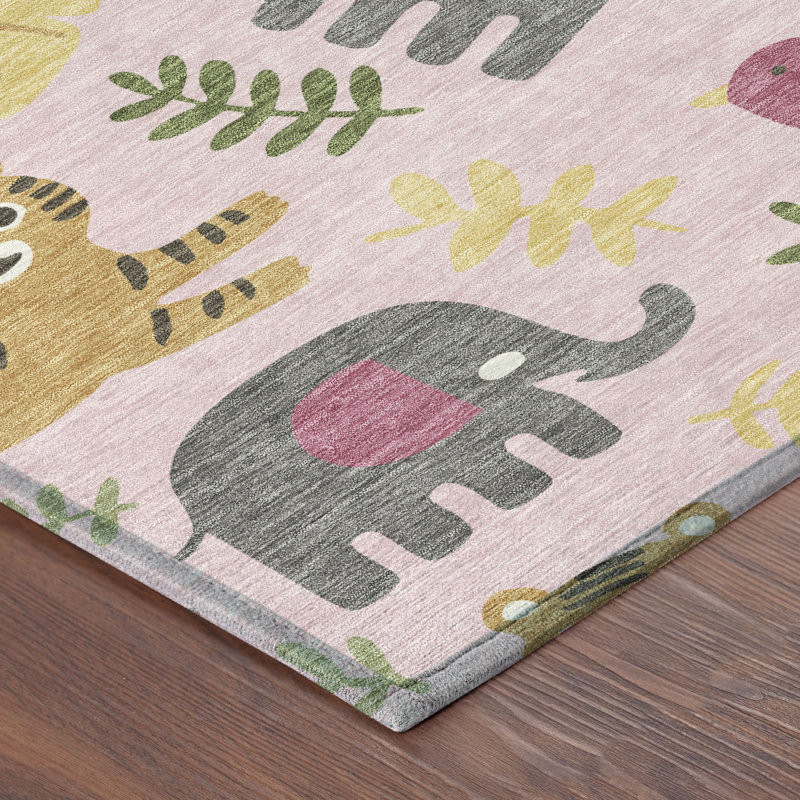 Machine Washable Indoor/Outdoor Chantille ACN2578 Kids Rug, Pink, 9' x 12'
