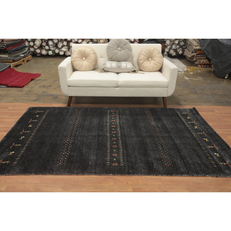 Élégant tapis gris Gabbeh 5 x 8 aux motifs élégants uniques et à la texture douce