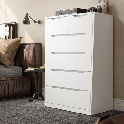 6 - Drawer Dresser, Wood Dressers & Chests of Drawers with Smooth Metal Rail and Wider Trapezoidal Base for Enhanced Stability,White