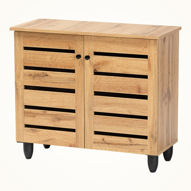 Kairo Oak Finish 3-Shelves With Two-Door Shoe Cabinet, 26.04" H X 29.77" W X 12.81" D