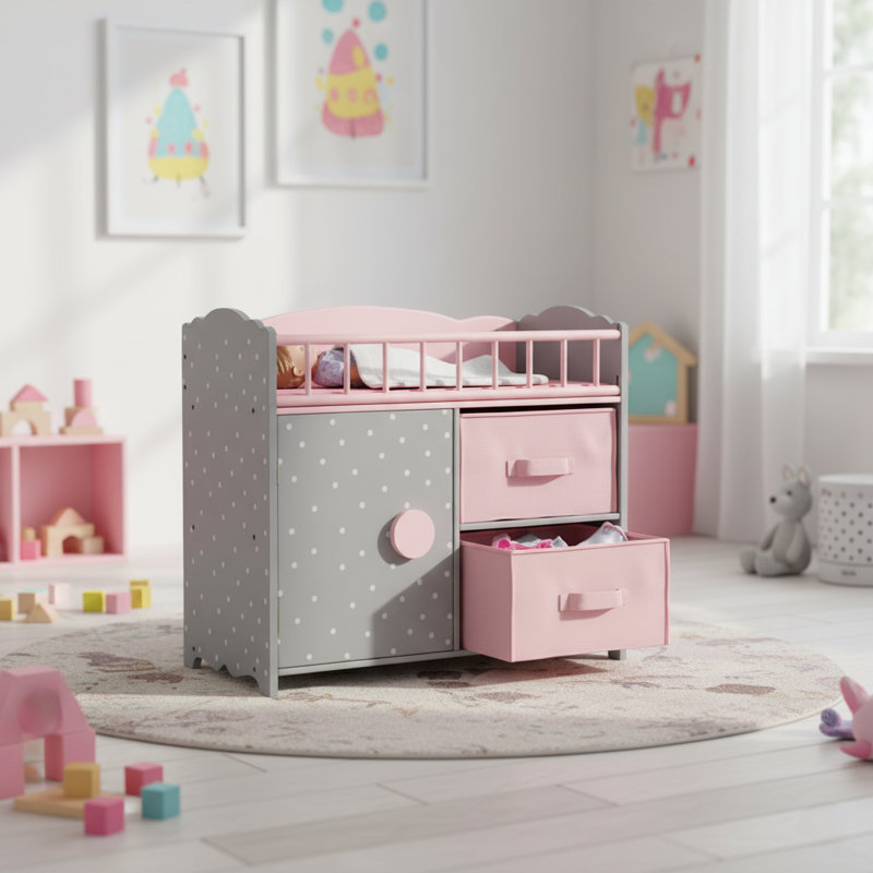  Olivia's Little World Polka Dots Princess Baby Doll Crib with Storage & Bedding