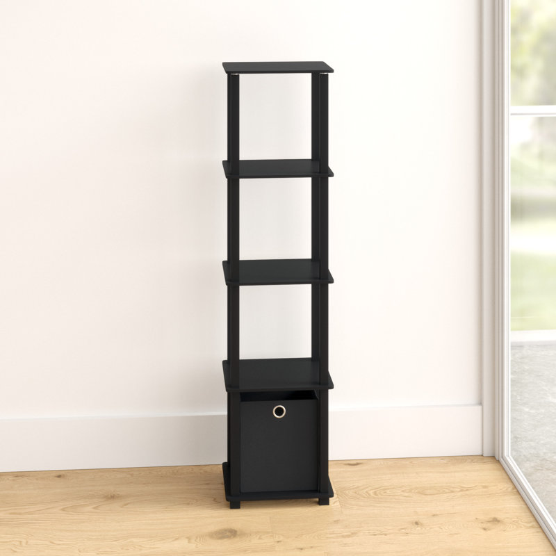 Evianna Shelving Unit Bookcase with Fabric Bin, Black