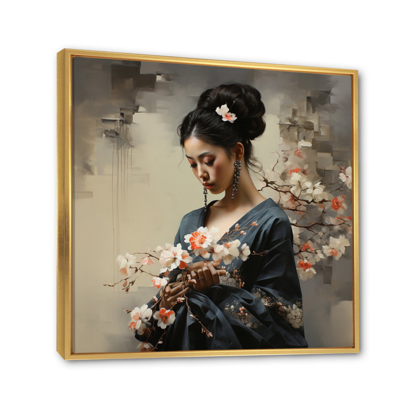 «Asian Art Geishas Grace III», reproduction sur toile, H 30 po x l 30 po x P 1 po, Cadre flottant doré