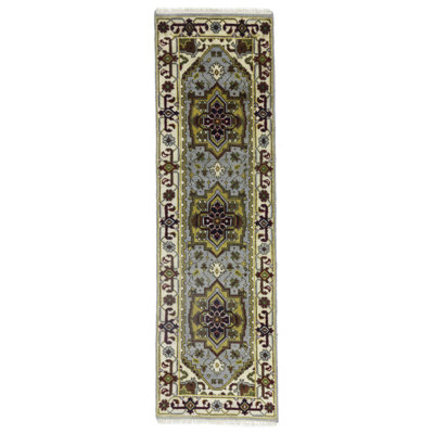 Tapis de couloir gris en laine noué à la main de style oriental 2 pi 5 po x 8 pi Lansdowne