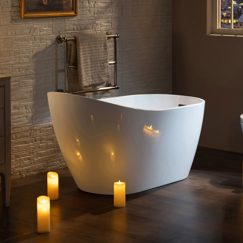 Baignoire de trempage autoportante en acrylique 54 "x 28" avec drain réversible, Blanc / noir mat