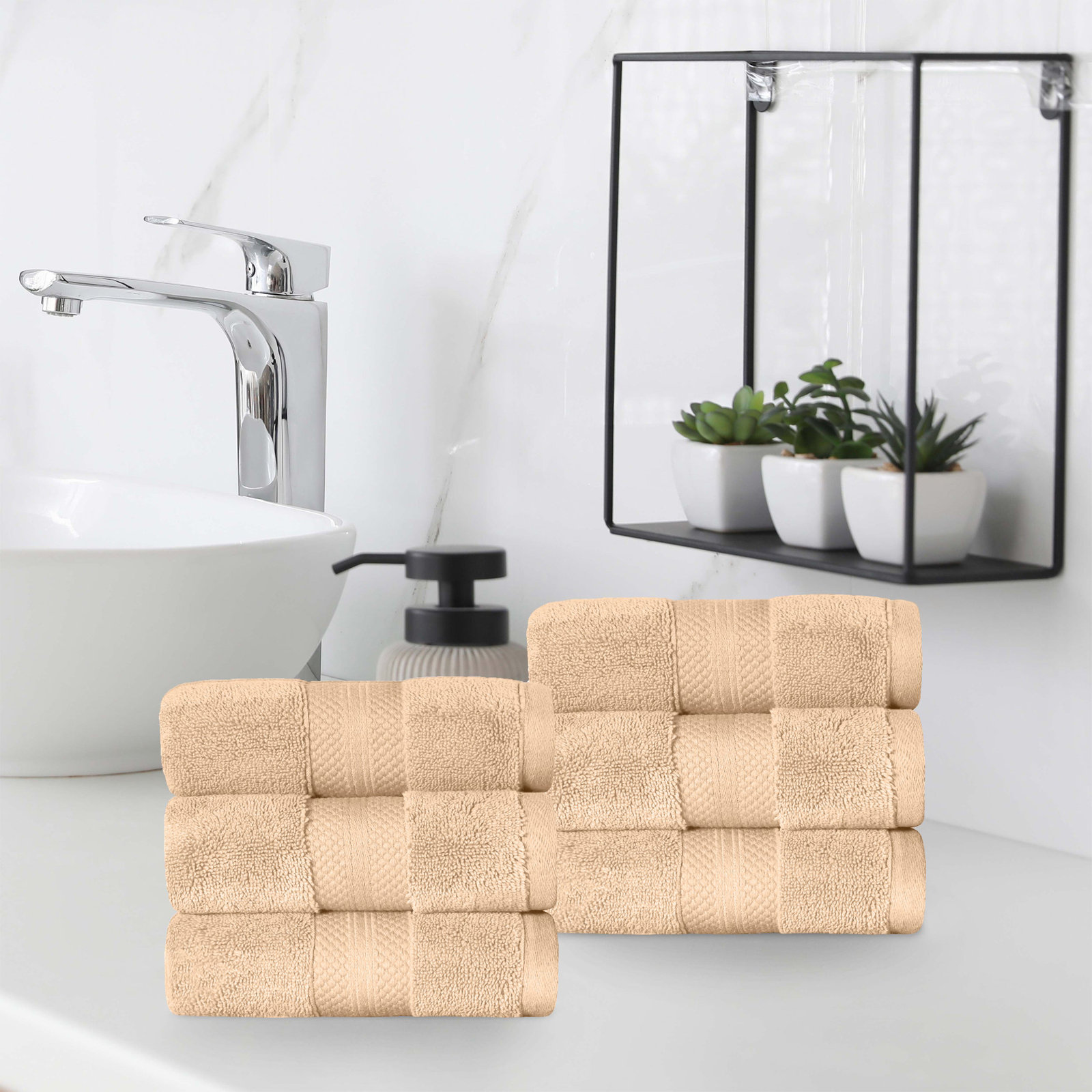 Finnian Ultra-Plush Heavyweight, 100% Turkish Towel Collection, Hazelnut, Hand Towels - 6 Pack