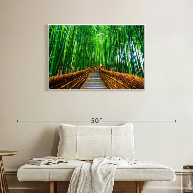 Bambou Arashiyama, Cadre flottant blanc, 37 po x 25 po