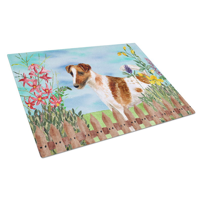 Planche à découper à ressorts en verre trempé caroline, Fox terrier au poil lisse
