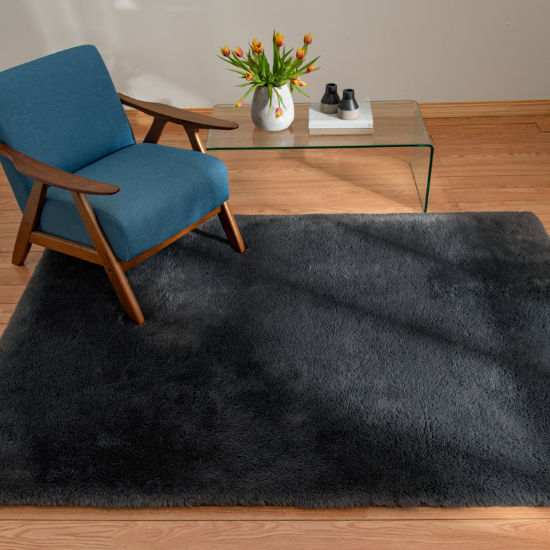 Mercer41 Danika Black Solid Polyester Indoor Area Rug, Rectangle 5' x 7'