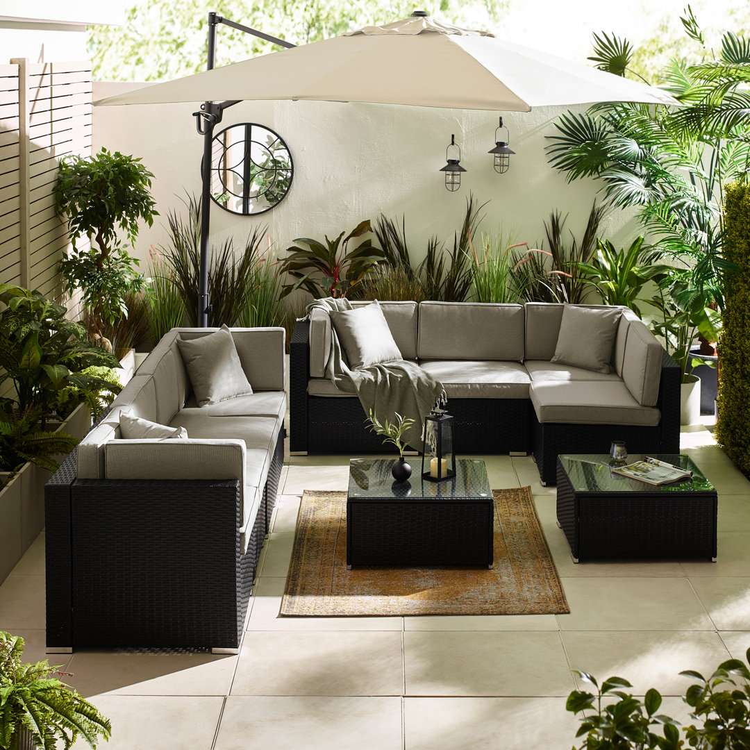 Miacomet Modular PE Rattan Garden Sofa Set and Table for Modern Gardens and Patios (Cover Included)