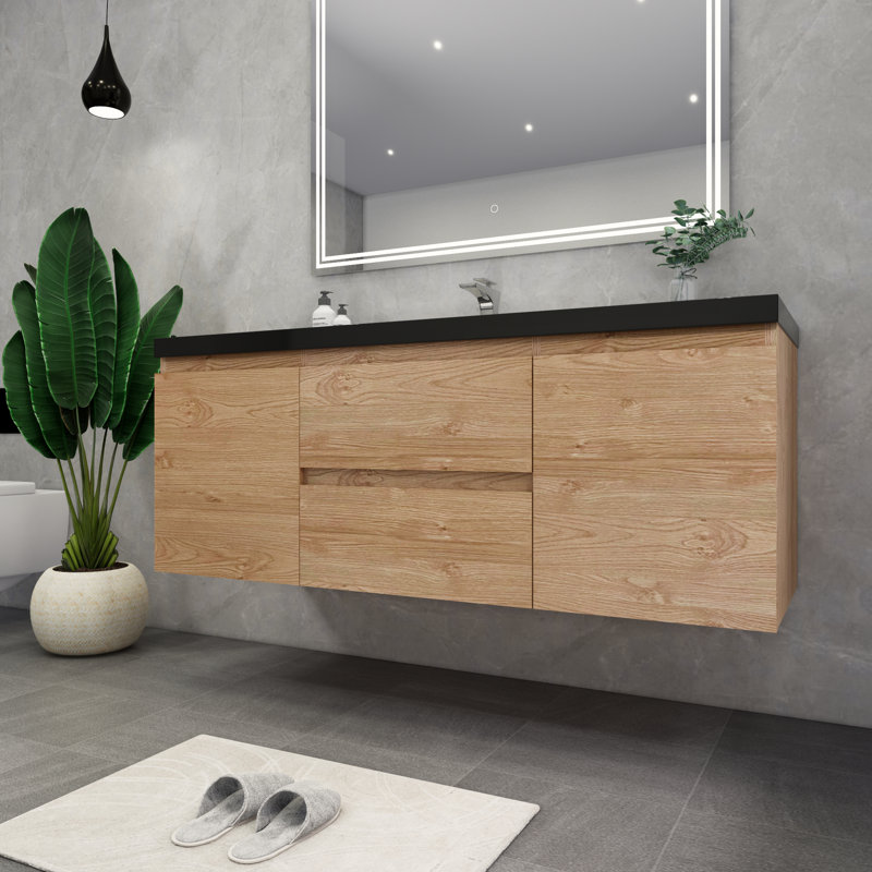 Castin 60" Wall-Mounted Single Bathroom Vanity Set, England Oak