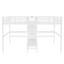 Lit mezzanine simple au-dessus d'un lit simple en métal avec bureau, armoire et tablettes, prise de courant, peu encombrant et réducteur de bruit, blanc