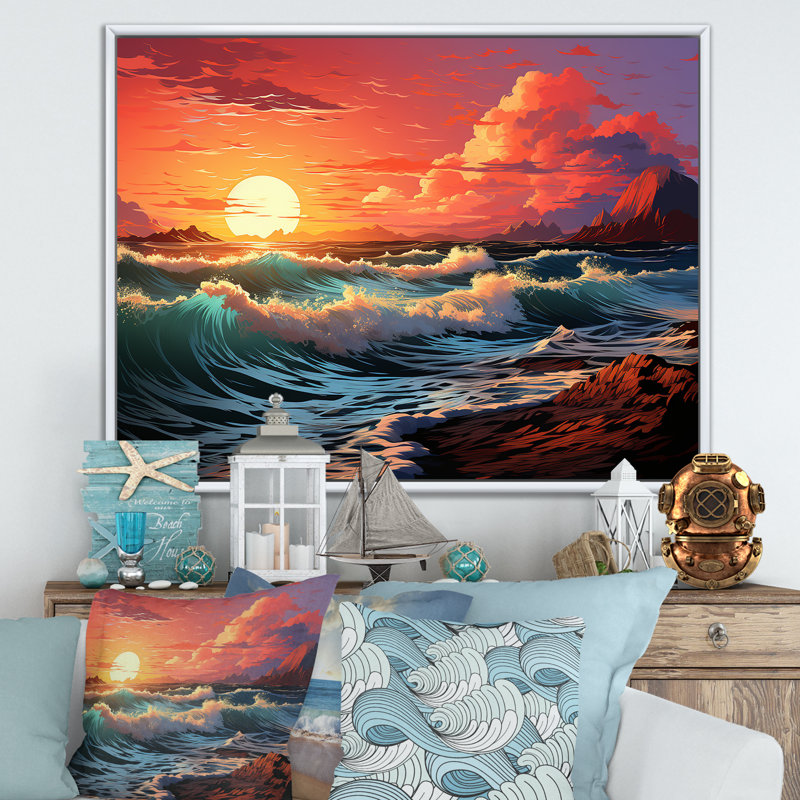 Rainbow Beach Sunset sur toile, Cadre flottant blanc, H 24 po x l 32 po x P 1 po