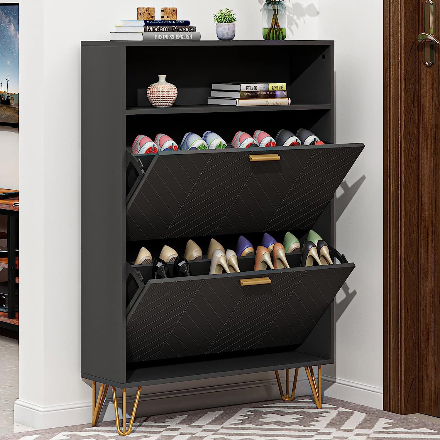 Everly Quinn Entryway Shoe Storage Cabinet with 3 Flip Drawers Metal Door Shoe  Cabinet Organizer Mesh Door & Reviews