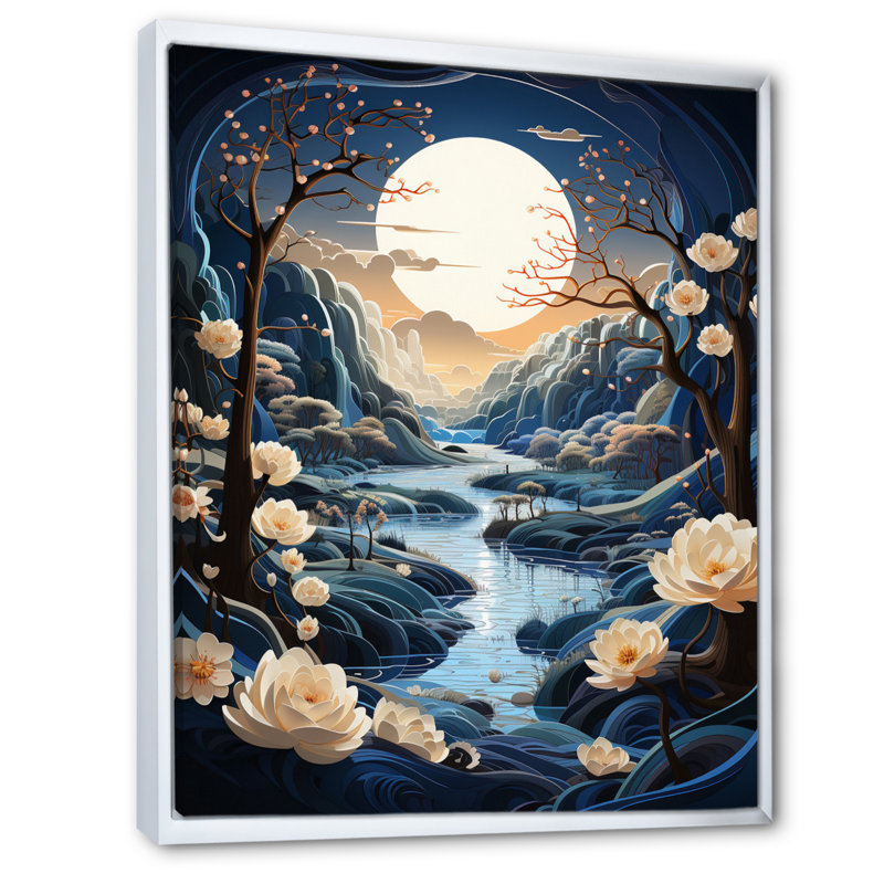 Winters Reflection Papercut I - Paysages, art mural, salon, H 20 po x l 12 po, Cadre flottant blanc