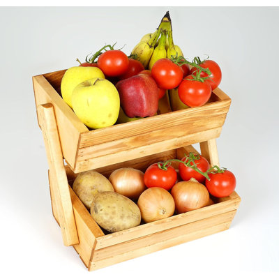 Support à fruits et légumes à 2 niveaux pour comptoir en bois