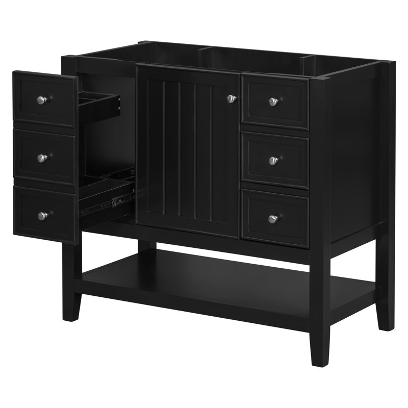 Meuble-lavabo moderne noir de 91 cm (36 po) - 1 armoire et 3 tiroirs - Style moderne et