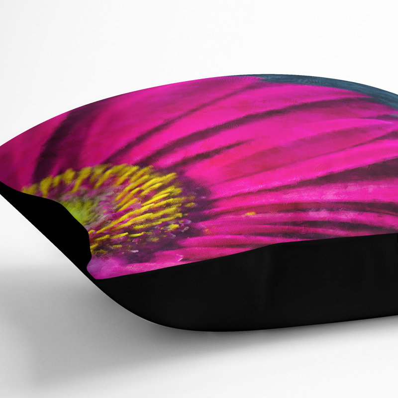Bright Pink Gerbera Flower Cushion with Filling, 40cm H x 40cm W x 15cm D, Black