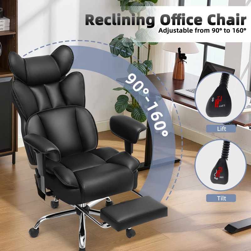 Fauteuil de bureau massant avec repose-pieds et fonction chauffante, fauteuil ergonomique grande taille avec soutien lombaire, fauteuil de bureau pivotant inclinable à dossier haut