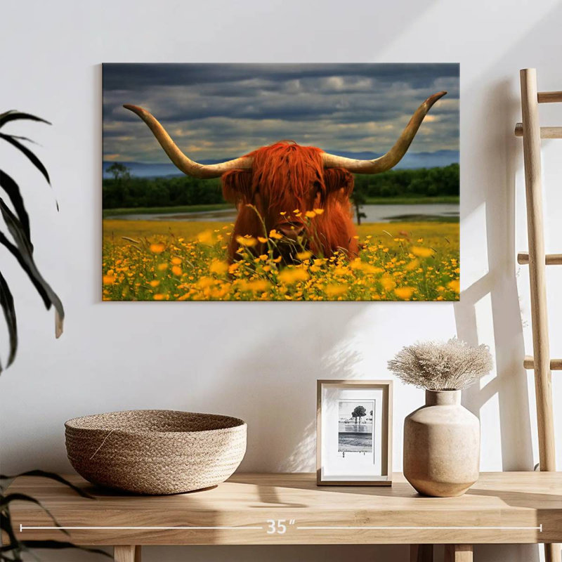 Brampt Floral Highland Cow, H 16 po x l 24 po
