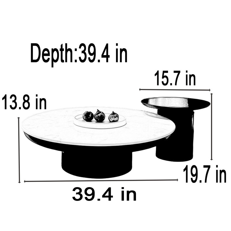 Table basse italienne en marbre blanc, H 13,8 po x L 39,4 po x l 39,4 po